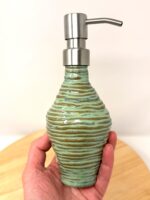 Handmade Turquoise Ceramic Soap Dispenser | Artisanal Coiled Clay | 250ml Capacity | Modern Stainless Steel Pump — alternate angle
