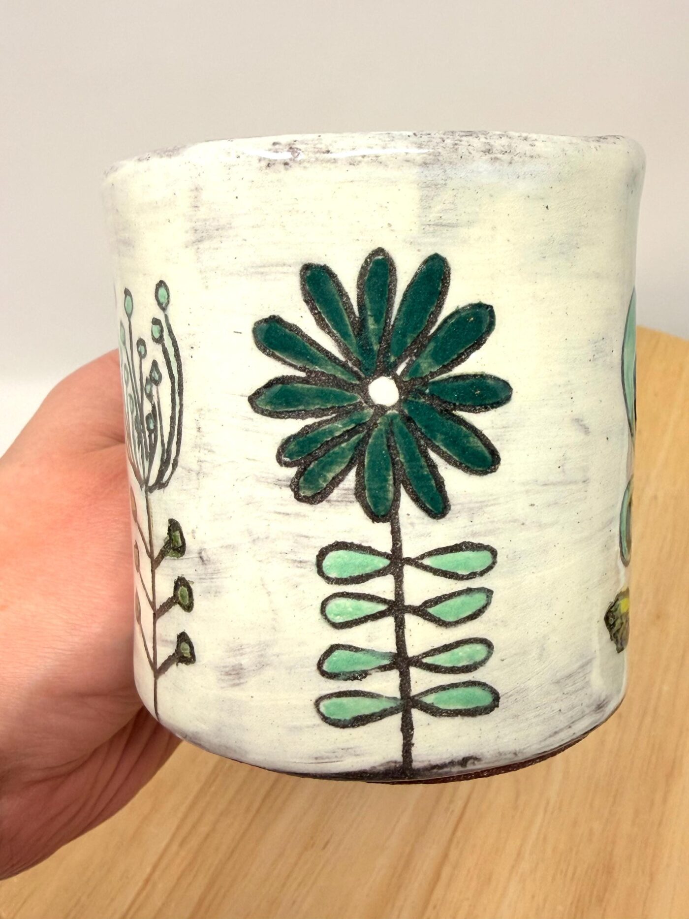 Handmade Ceramic Mug – Rustic Terracotta Stoneware, Sgraffito Folk Flower Design (5 of 14) -- Fabode Ceramics