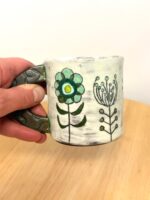 Handmade Ceramic Mug – Rustic Terracotta Stoneware, Sgraffito Folk Flower Design (2 of 14) -- Fabode Ceramics