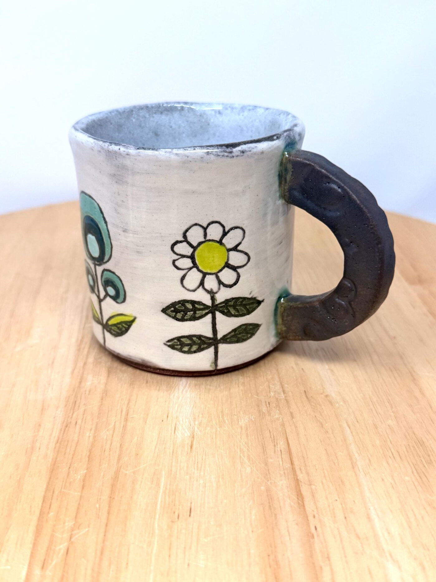 Handmade Ceramic Mug – Rustic Terracotta Stoneware, Sgraffito Folk Flower Design (12 of 14) -- Fabode Ceramics