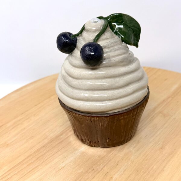Handmade Ceramic Muffin Box with Lid – Cherry Cupcake Trinket Holder – Whimsical Pottery Jewellery Storage (1 of 13) -- Fabode Ceramics