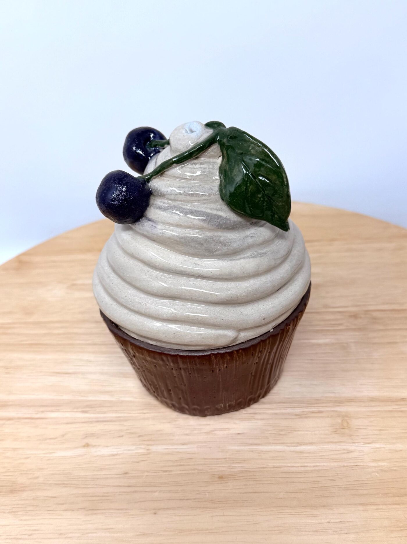 Handmade Ceramic Muffin Box with Lid – Cherry Cupcake Trinket Holder – Whimsical Pottery Jewellery Storage (7 of 13) -- Fabode Ceramics