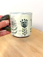 Handmade Ceramic Mug – Rustic Terracotta Stoneware, Sgraffito Folk Flower Design