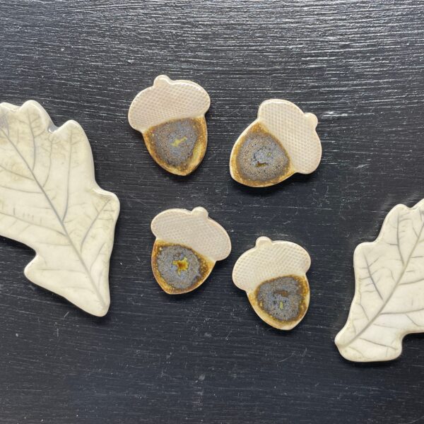 Handmade Ceramic Acorn & Oak Leaf Magnet Set, Autumn Decor (1 of 10) -- Fabode Ceramics