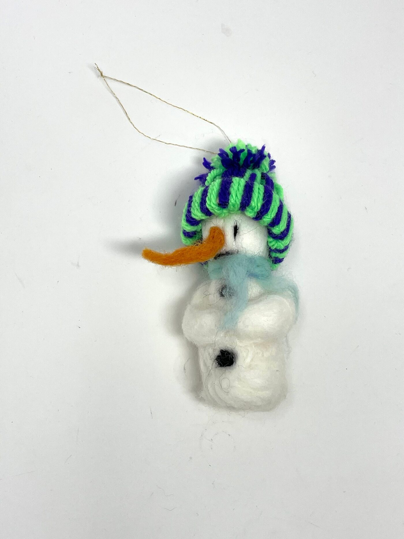 Mini wool needle felted snowman hanging Christmas ornaments (1 of 10) -- Fabode Ceramics