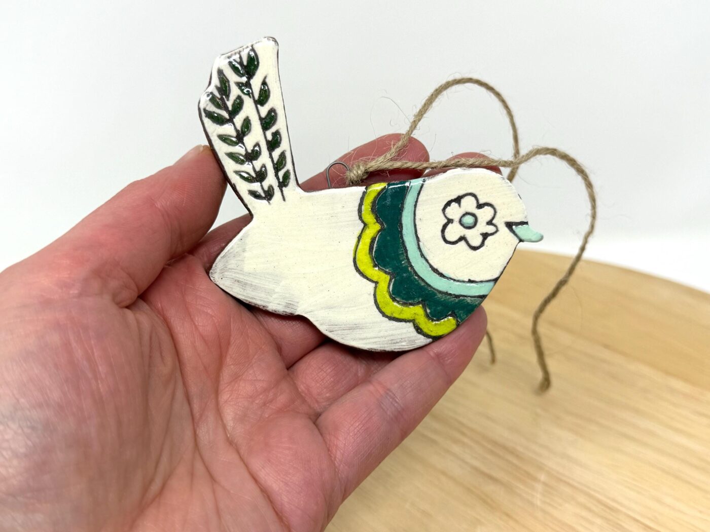 Handmade Terracotta Bird Ornament | Sgraffito Ceramic Wall Hanging (1 of 9) -- Fabode Ceramics
