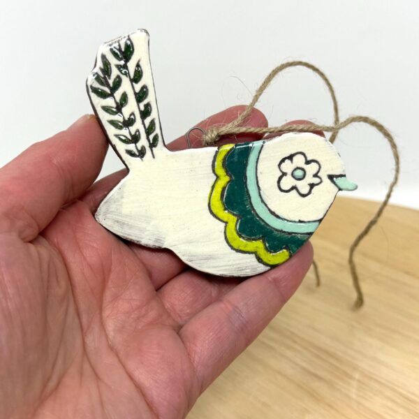 Handmade Terracotta Bird Ornament | Sgraffito Ceramic Wall Hanging (1 of 9) -- Fabode Ceramics