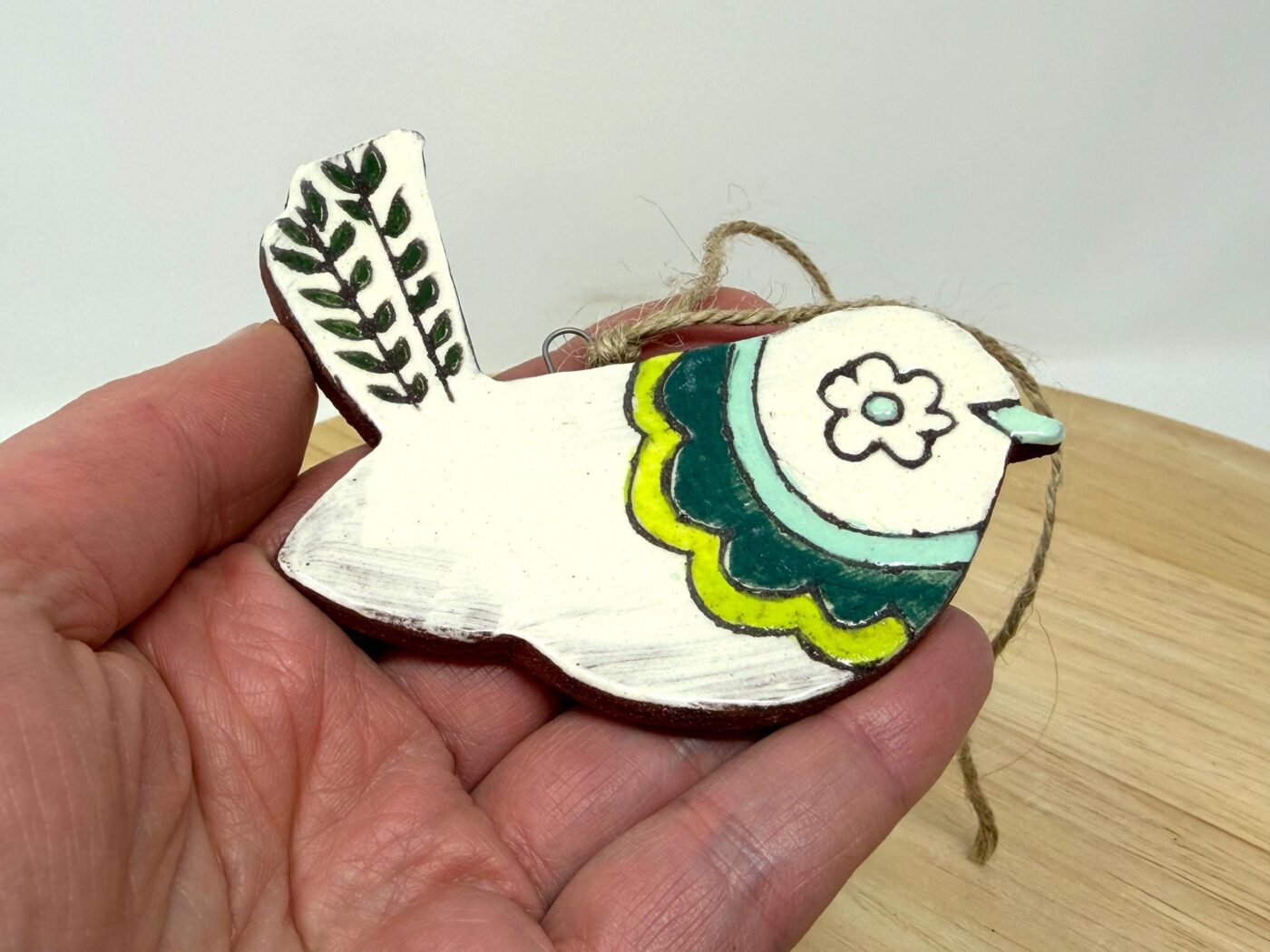 Handmade Terracotta Bird Ornament | Sgraffito Ceramic Wall Hanging (6 of 9) -- Fabode Ceramics