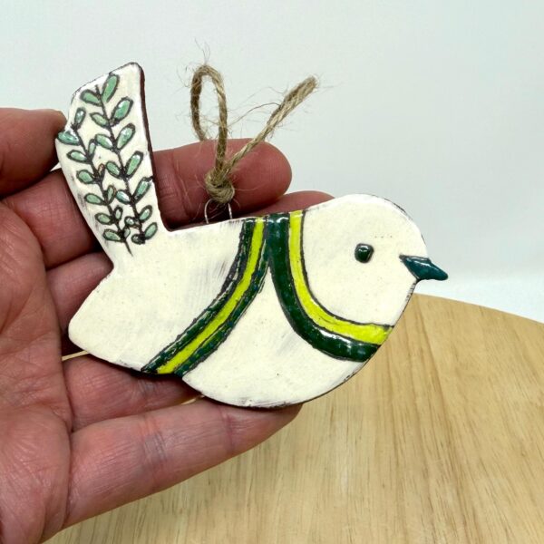 Handmade Terracotta Bird Ornament | Sgraffito Ceramic Wall Hanging (1 of 8) -- Fabode Ceramics