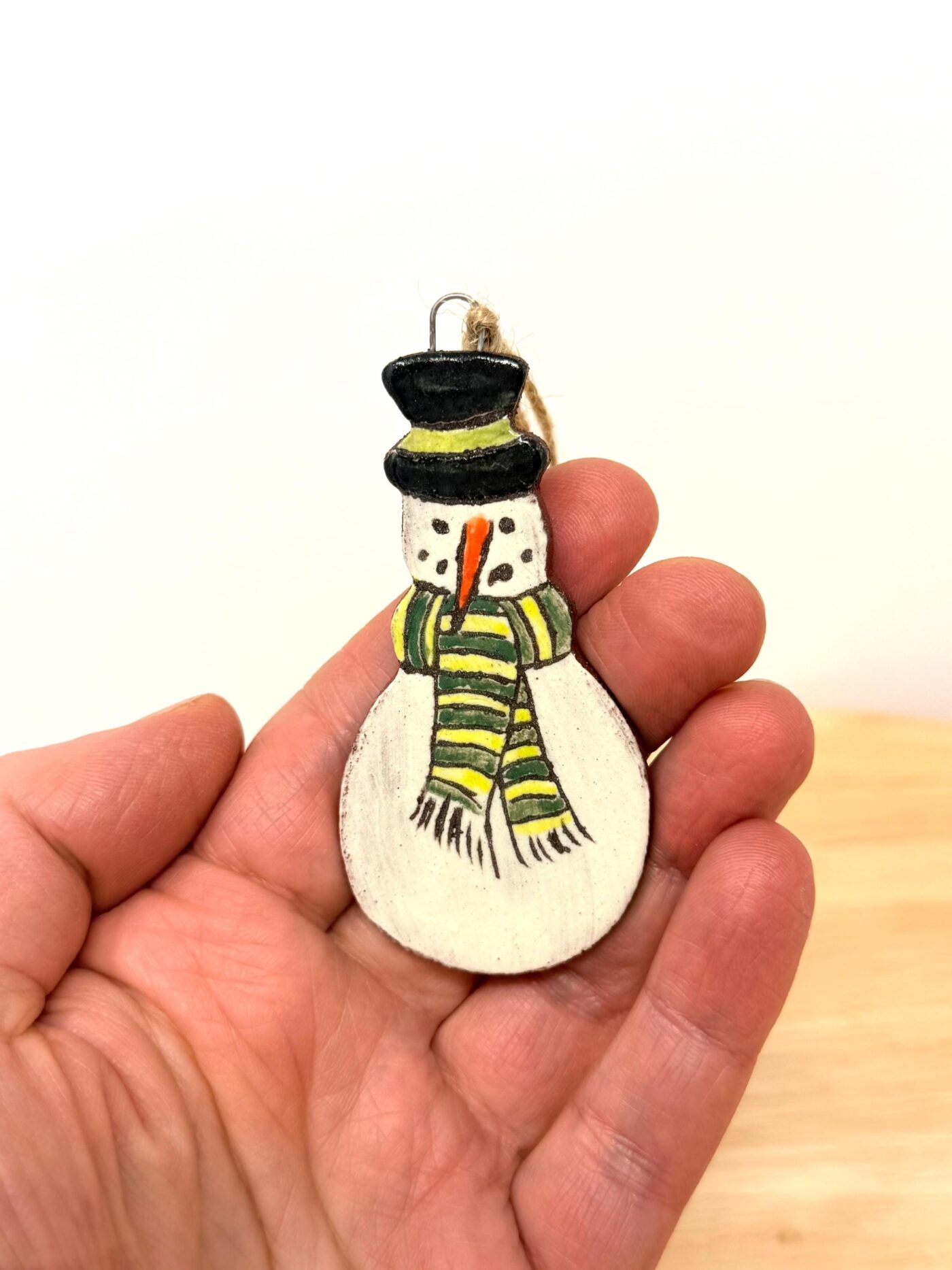 Handmade Ceramic Snowman Christmas Ornament – Rustic Hanging Decoration (1 of 7) -- Fabode Ceramics