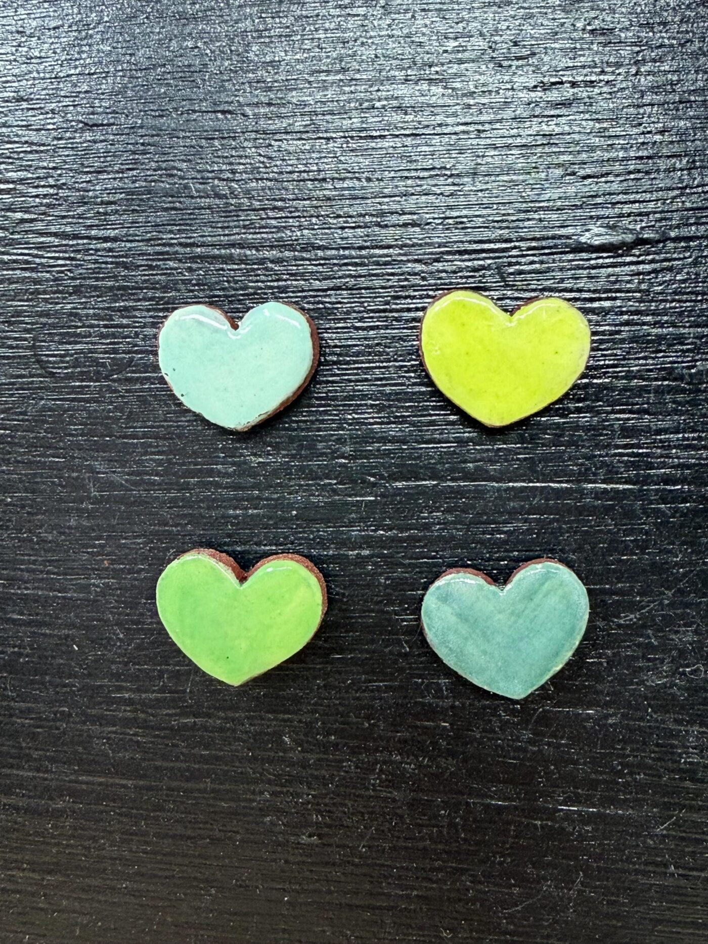 Handmade Rustic Ceramic Heart Magnets – Set of 4 in Soft Green & Blue Tones (5 of 10) -- Fabode Ceramics