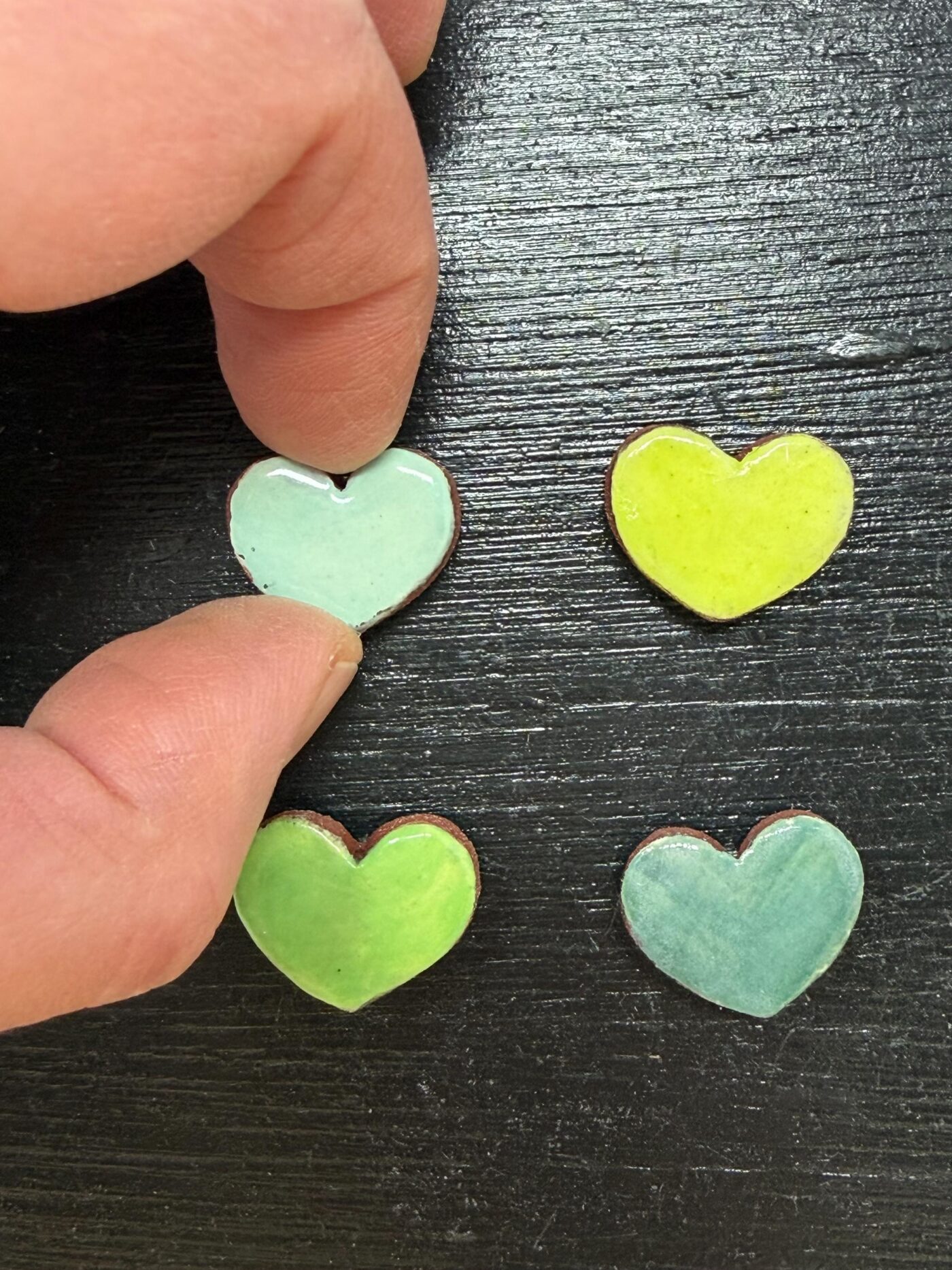 Handmade Rustic Ceramic Heart Magnets – Set of 4 in Soft Green & Blue Tones (1 of 10) -- Fabode Ceramics