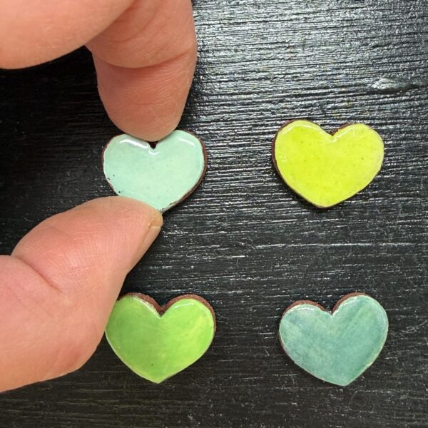 Handmade Rustic Ceramic Heart Magnets – Set of 4 in Soft Green & Blue Tones (1 of 10) -- Fabode Ceramics