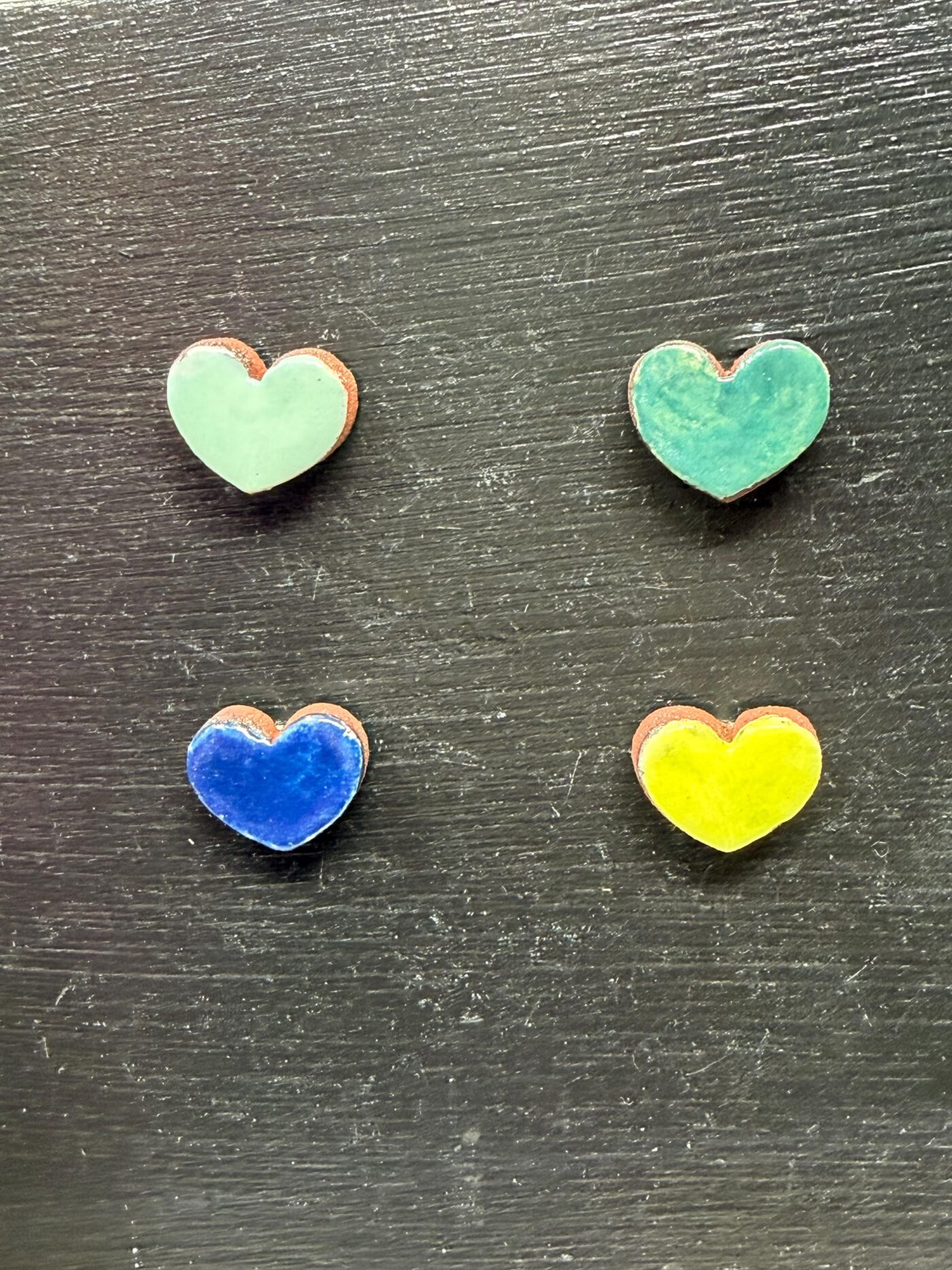 Handmade Rustic Ceramic Heart Magnets – Set of 4 in Soft Green & Blue Tones (1 of 8) -- Fabode Ceramics