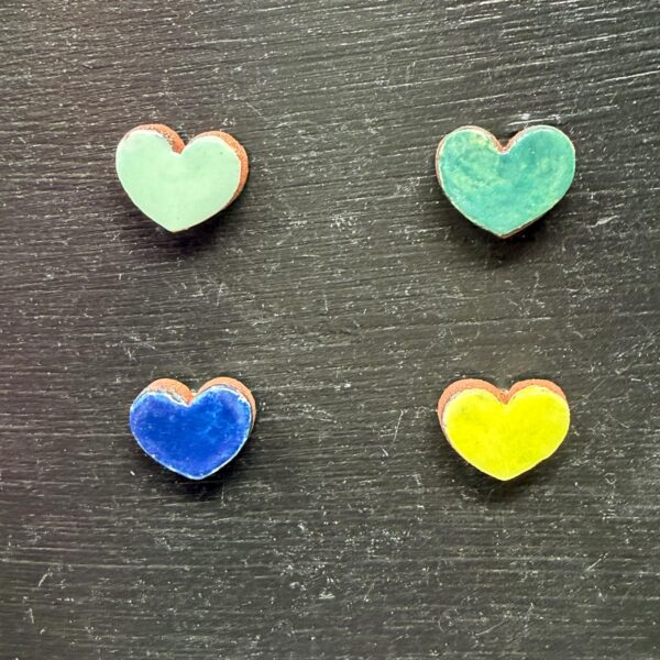 Handmade Rustic Ceramic Heart Magnets – Set of 4 in Soft Green & Blue Tones (1 of 8) -- Fabode Ceramics