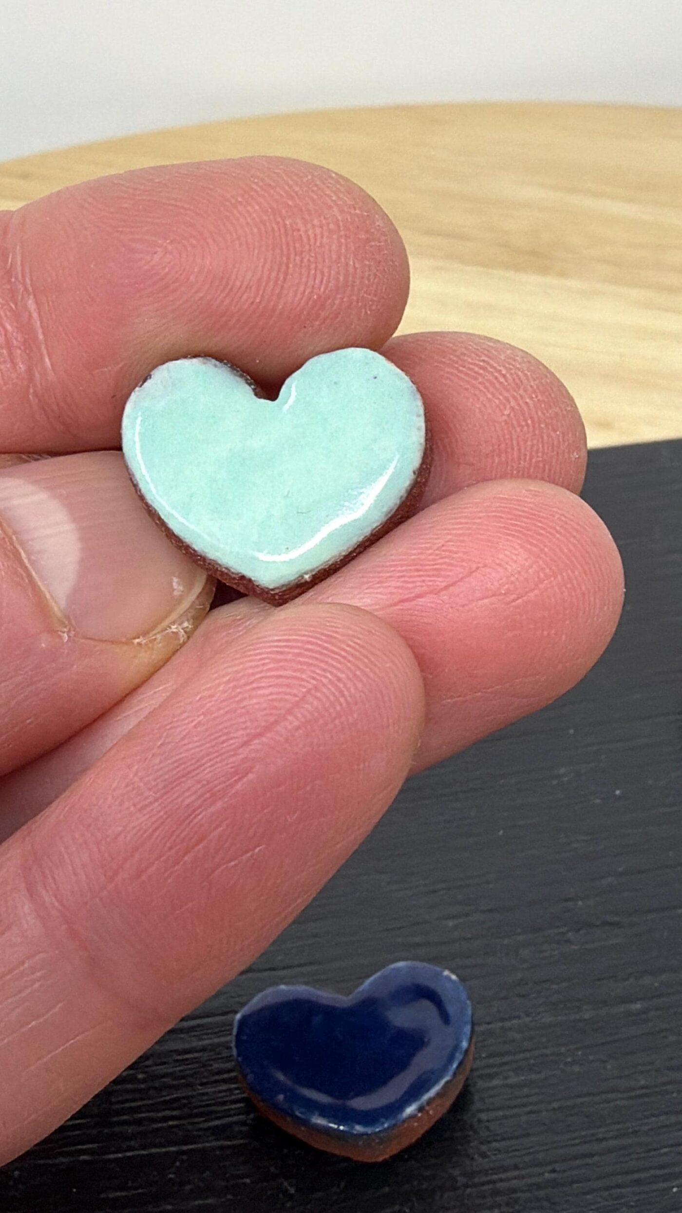 Handmade Rustic Ceramic Heart Magnets – Set of 4 in Soft Green & Blue Tones (3 of 8) -- Fabode Ceramics