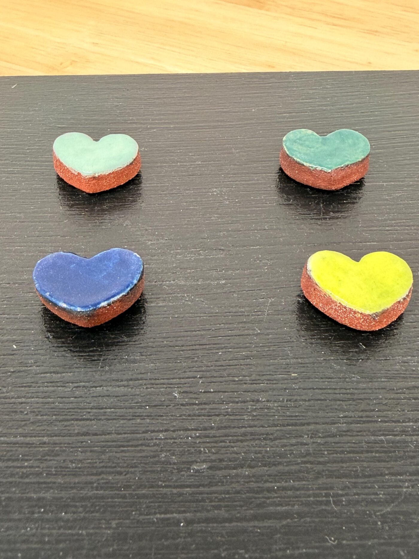 Handmade Rustic Ceramic Heart Magnets – Set of 4 in Soft Green & Blue Tones (5 of 8) -- Fabode Ceramics