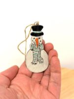 Handmade Ceramic Snowman Christmas Ornament – Rustic Scandinavian Folk Decoration in Soft light blue (9 of 11) -- Fabode Ceramics