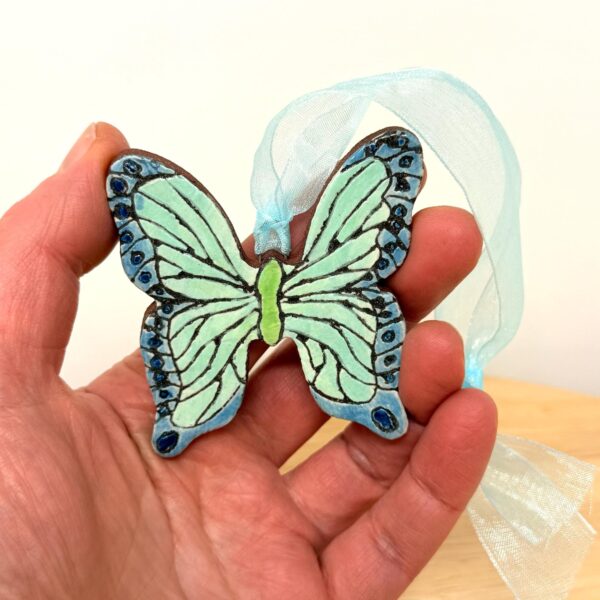 Handmade Ceramic Butterfly Ornament – Folk Art Hanging Decoration (1 of 12) -- Fabode Ceramics