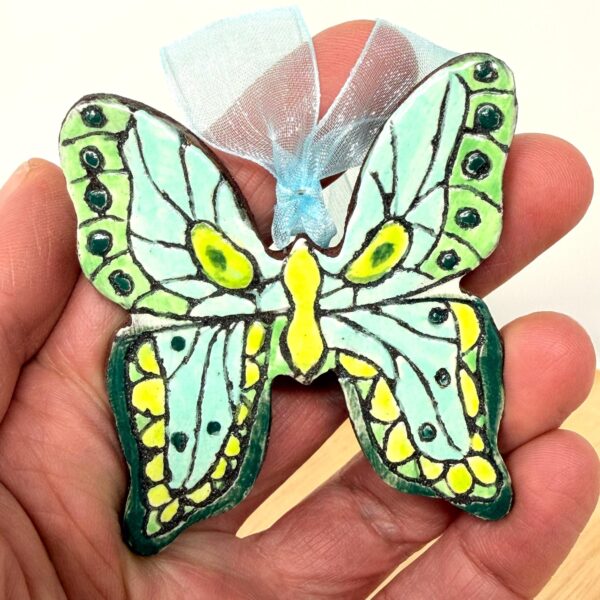 Handmade Ceramic Butterfly Ornament – Folk Art Hanging Decoration (1 of 10) -- Fabode Ceramics