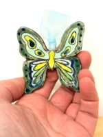 Handmade Ceramic Butterfly Ornament – Green & Yellow Folk Art Wall Hanging – Rustic Terracotta Decoration (2 of 11) -- Fabode Ceramics