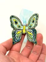 Handmade Ceramic Butterfly Ornament – Green & Yellow Folk Art Wall Hanging – Rustic Terracotta Decoration (1 of 11) -- Fabode Ceramics