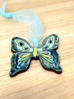 Handmade Ceramic Butterfly Ornament – Green & Yellow Folk Art Wall Hanging – Rustic Terracotta Decoration (6 of 11) -- Fabode Ceramics
