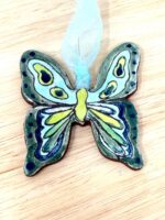 Handmade Ceramic Butterfly Ornament – Green & Yellow Folk Art Wall Hanging – Rustic Terracotta Decoration (5 of 11) -- Fabode Ceramics