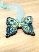 Handmade Ceramic Butterfly Ornament – Green & Yellow Folk Art Wall Hanging – Rustic Terracotta Decoration (7 of 11) -- Fabode Ceramics