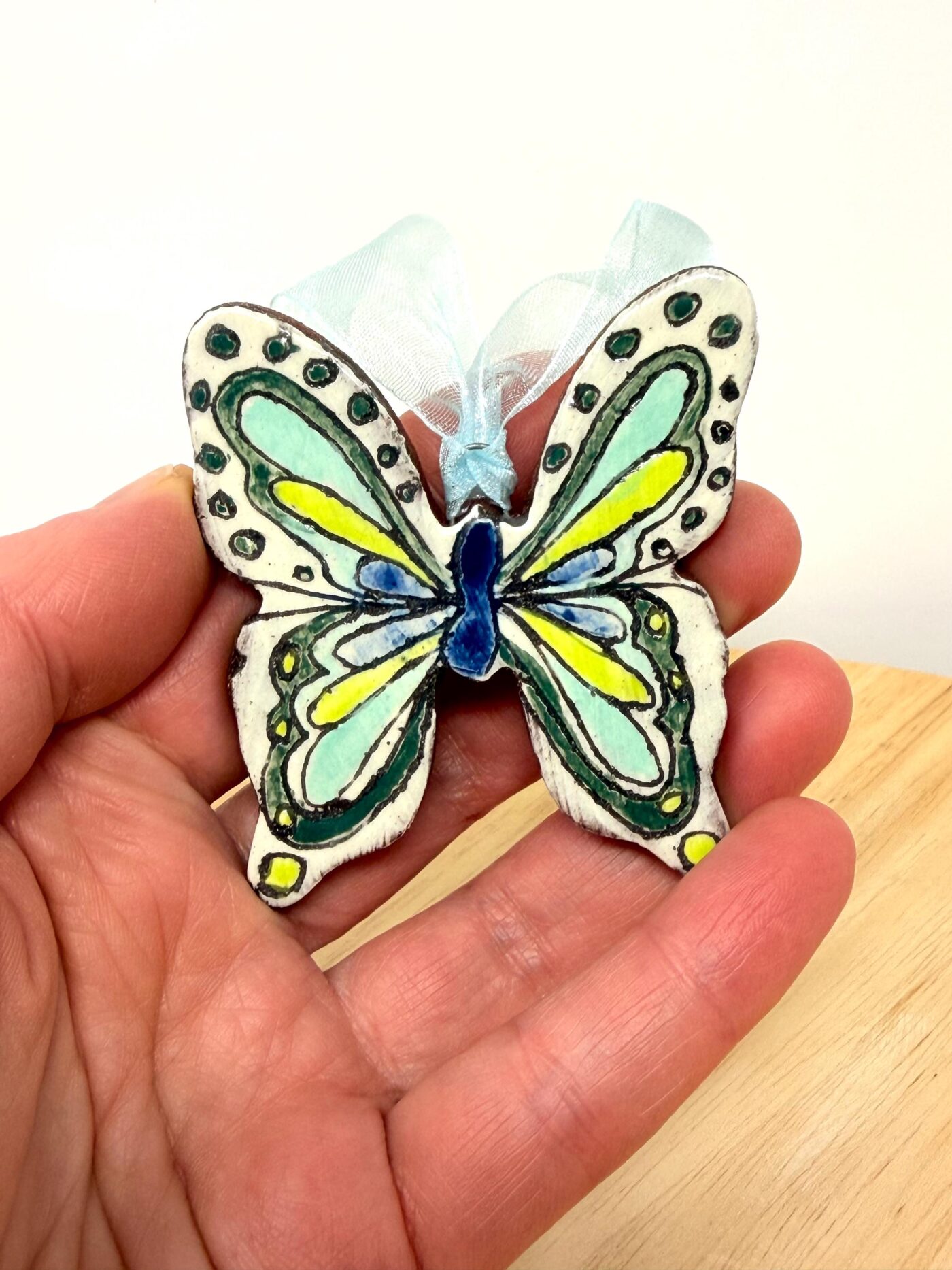 Handmade Ceramic Butterfly Ornament – Scandinavian Folk Art Wall Hanging, Terracotta Decor (2 of 13) -- Fabode Ceramics