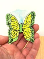 Handmade Ceramic Butterfly Ornament – Yellow & Green Folk Art Wall Hanging – Rustic Terracotta Home Decor (1 of 8) -- Fabode Ceramics