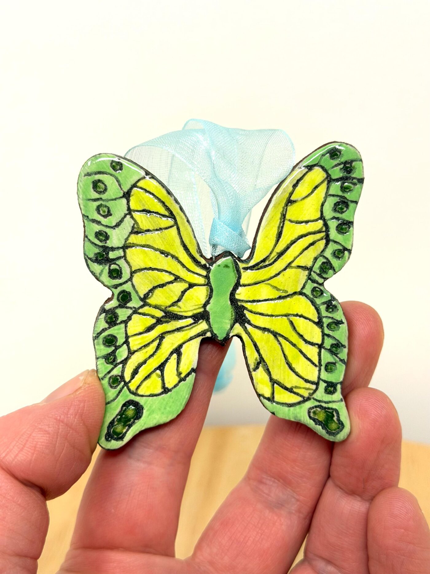 Handmade Ceramic Butterfly Ornament – Yellow & Green Folk Art Wall Hanging – Rustic Terracotta Home Decor (2 of 8) -- Fabode Ceramics