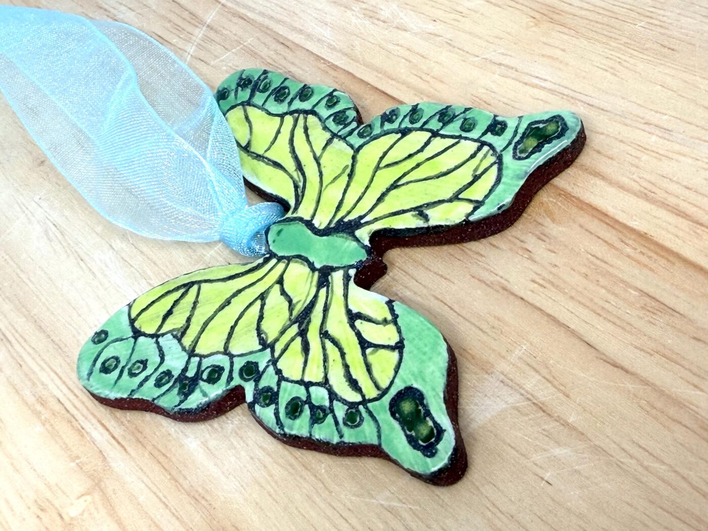 Handmade Ceramic Butterfly Ornament – Yellow & Green Folk Art Wall Hanging – Rustic Terracotta Home Decor (5 of 8) -- Fabode Ceramics