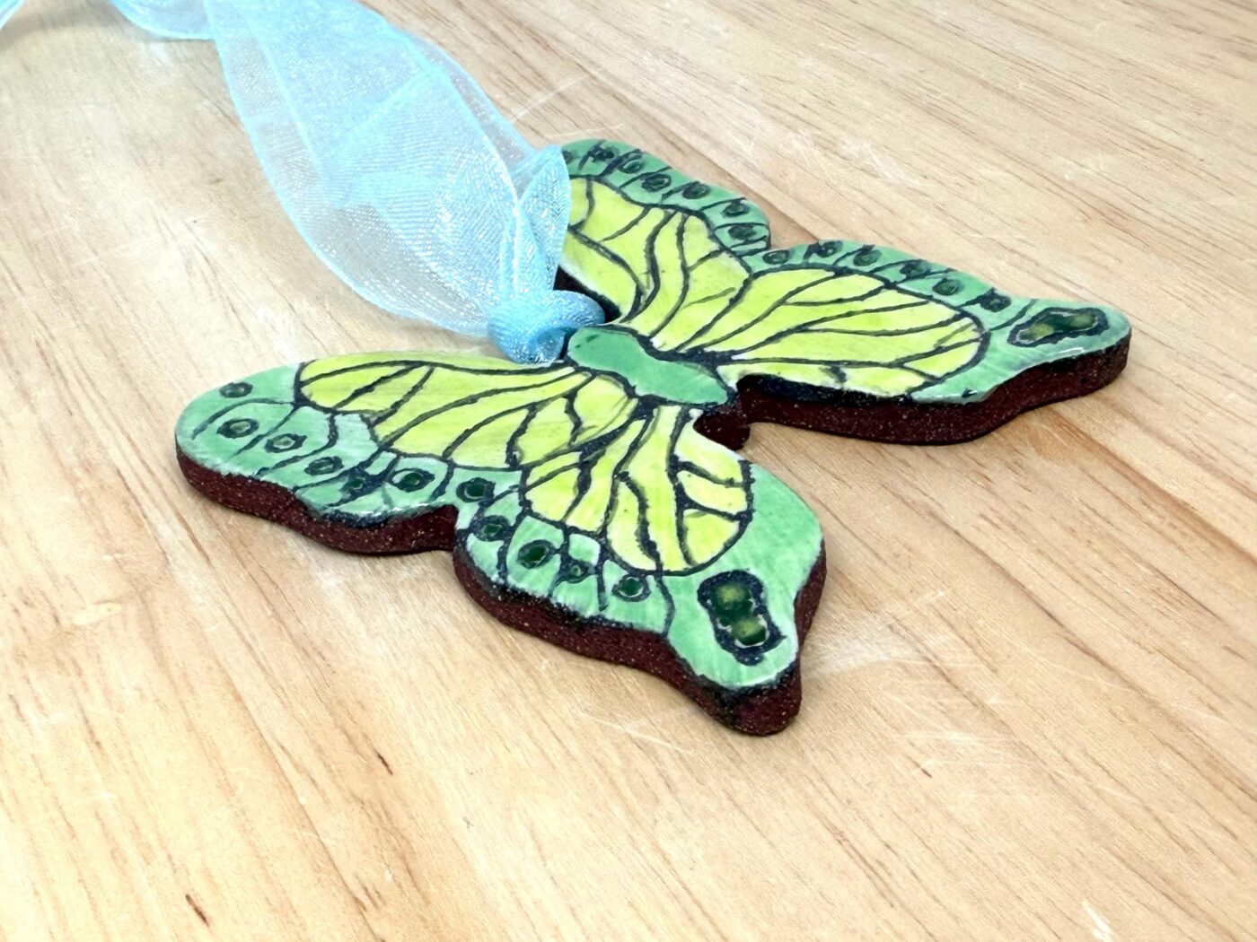 Handmade Ceramic Butterfly Ornament – Yellow & Green Folk Art Wall Hanging – Rustic Terracotta Home Decor (6 of 8) -- Fabode Ceramics