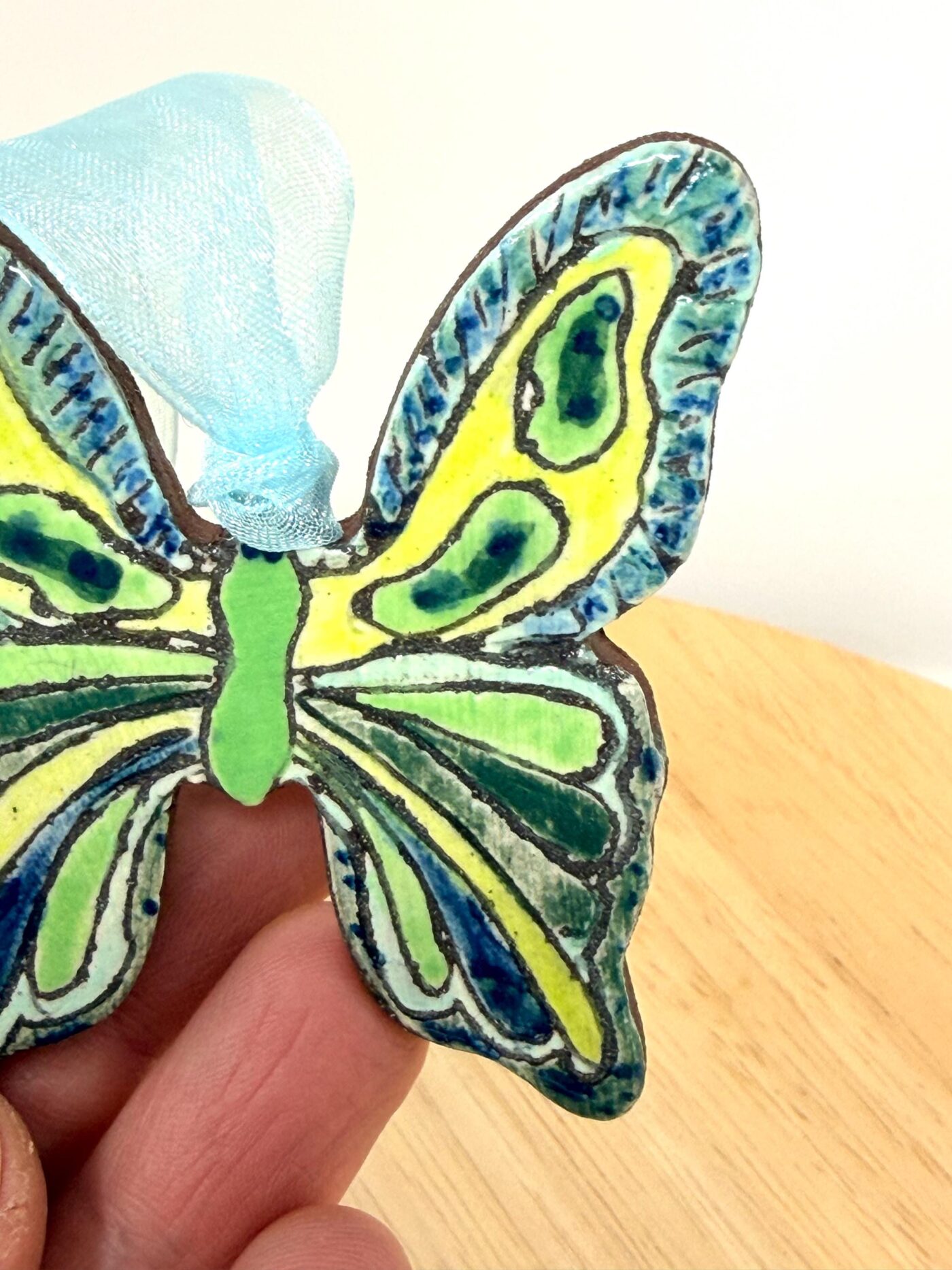 Handmade Ceramic Butterfly Ornament – Folk Art Wall Hanging, Terracotta Clay Decor (8 of 17) -- Fabode Ceramics
