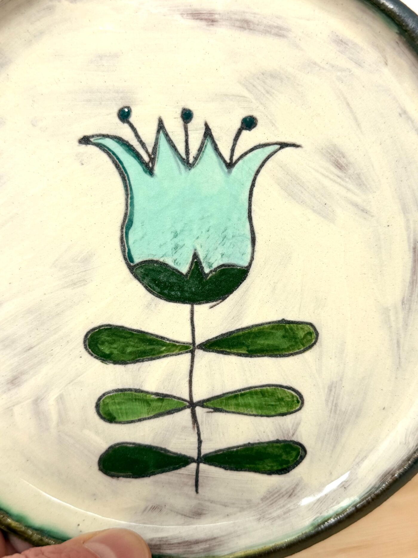 Handmade Small Ceramic Plate – Scandinavian Inspired Folk Flower – Rustic Terracotta Side Plate (3 of 14) -- Fabode Ceramics