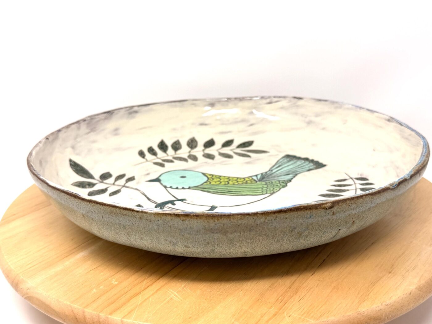 Large Ceramic Serving Bowl – Folk art inspired Bird, Rustic Terracotta Pasta Dish (4 of 12) -- Fabode Ceramics