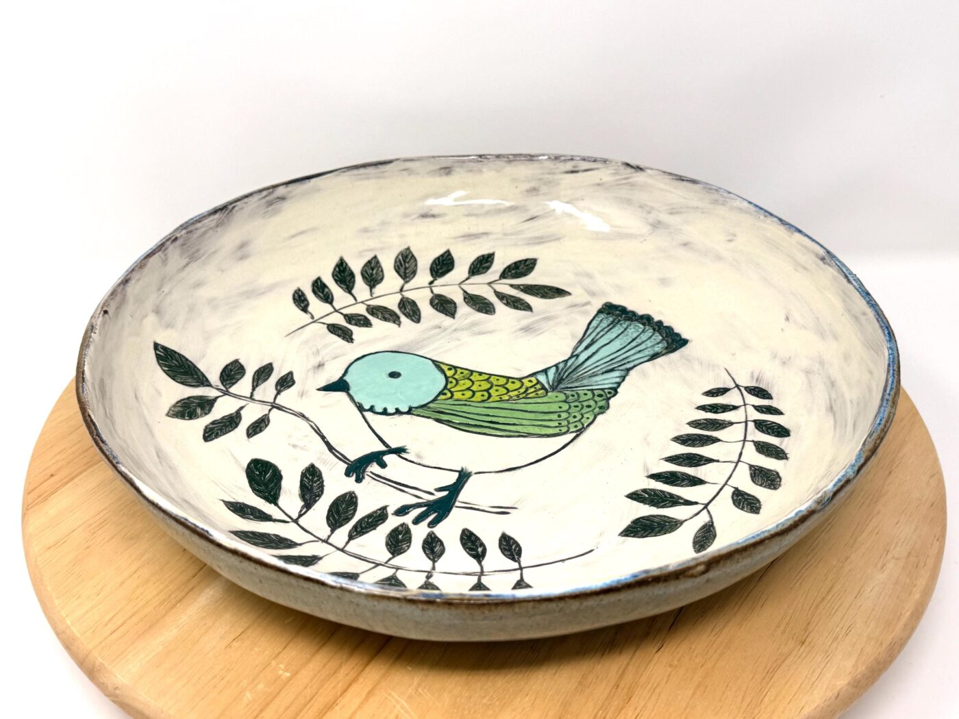 Large Ceramic Serving Bowl – Folk art inspired Bird, Rustic Terracotta Pasta Dish (5 of 12) -- Fabode Ceramics