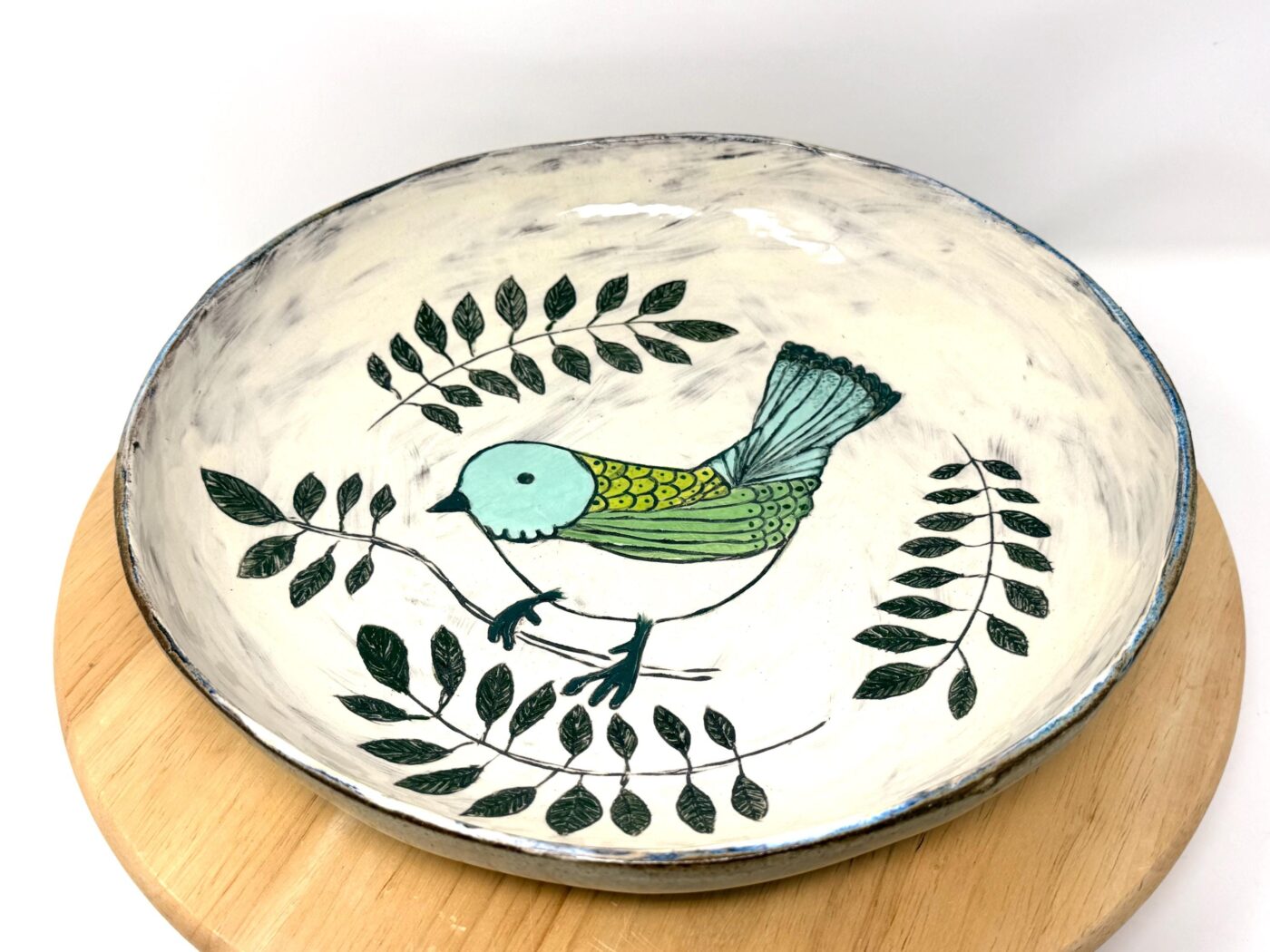 Large Ceramic Serving Bowl – Folk art inspired Bird, Rustic Terracotta Pasta Dish (6 of 12) -- Fabode Ceramics