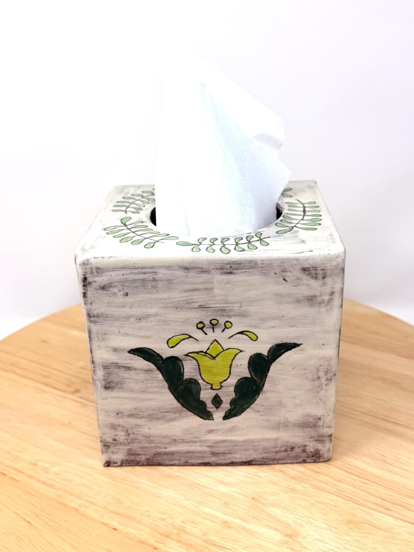 Handmade Ceramic Tissue Box Cover – Folk Art Inspired Tissue Holder – Rustic Terracotta Home Decor (4 of 13) -- Fabode Ceramics