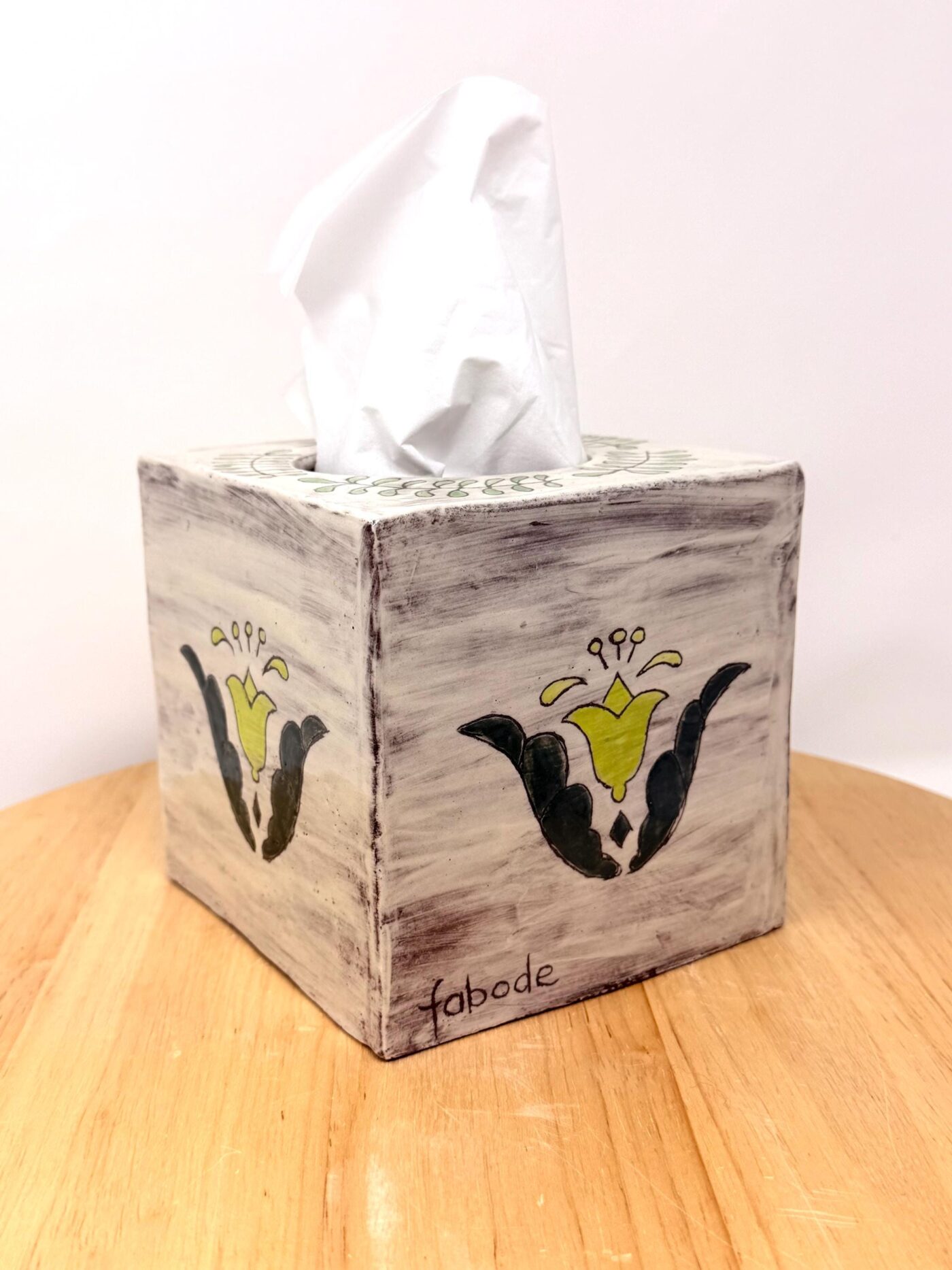 Handmade Ceramic Tissue Box Cover – Folk Art Inspired Tissue Holder – Rustic Terracotta Home Decor (2 of 13) -- Fabode Ceramics