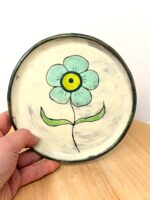 Handmade Small Ceramic Plate – Folk Flower Design – Rustic Terracotta Side Plate (2 of 13) -- Fabode Ceramics