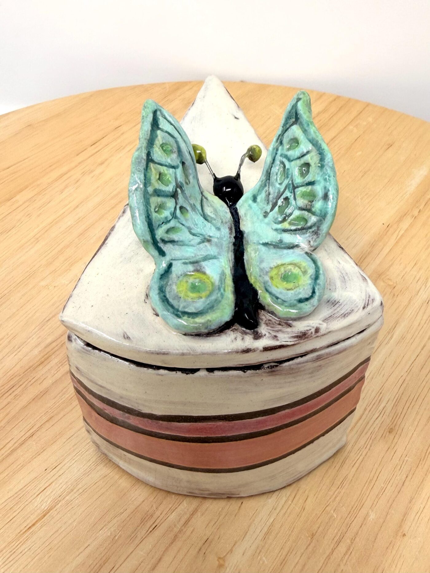 Handmade Ceramic Cake Slice Trinket Box – Butterfly Lid – Rustic Terracotta Jewellery Box (3 of 16) -- Fabode Ceramics