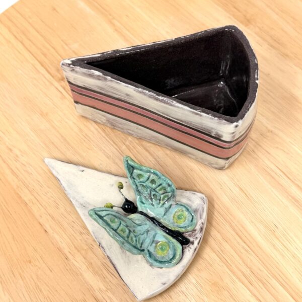 Handmade Ceramic Cake Slice Trinket Box – Butterfly Lid – Rustic Terracotta Jewellery Box (1 of 16) -- Fabode Ceramics