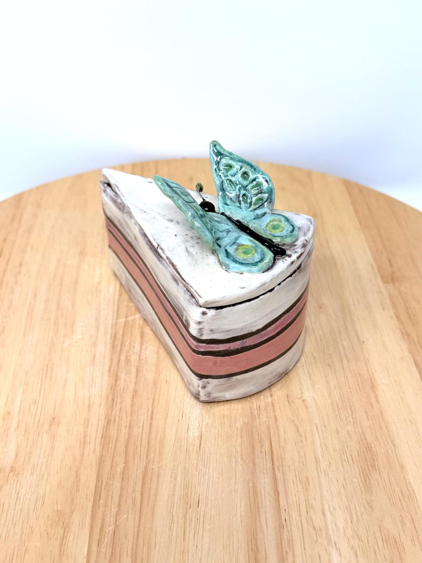 Handmade Ceramic Cake Slice Trinket Box – Butterfly Lid – Rustic Terracotta Jewellery Box (8 of 16) -- Fabode Ceramics