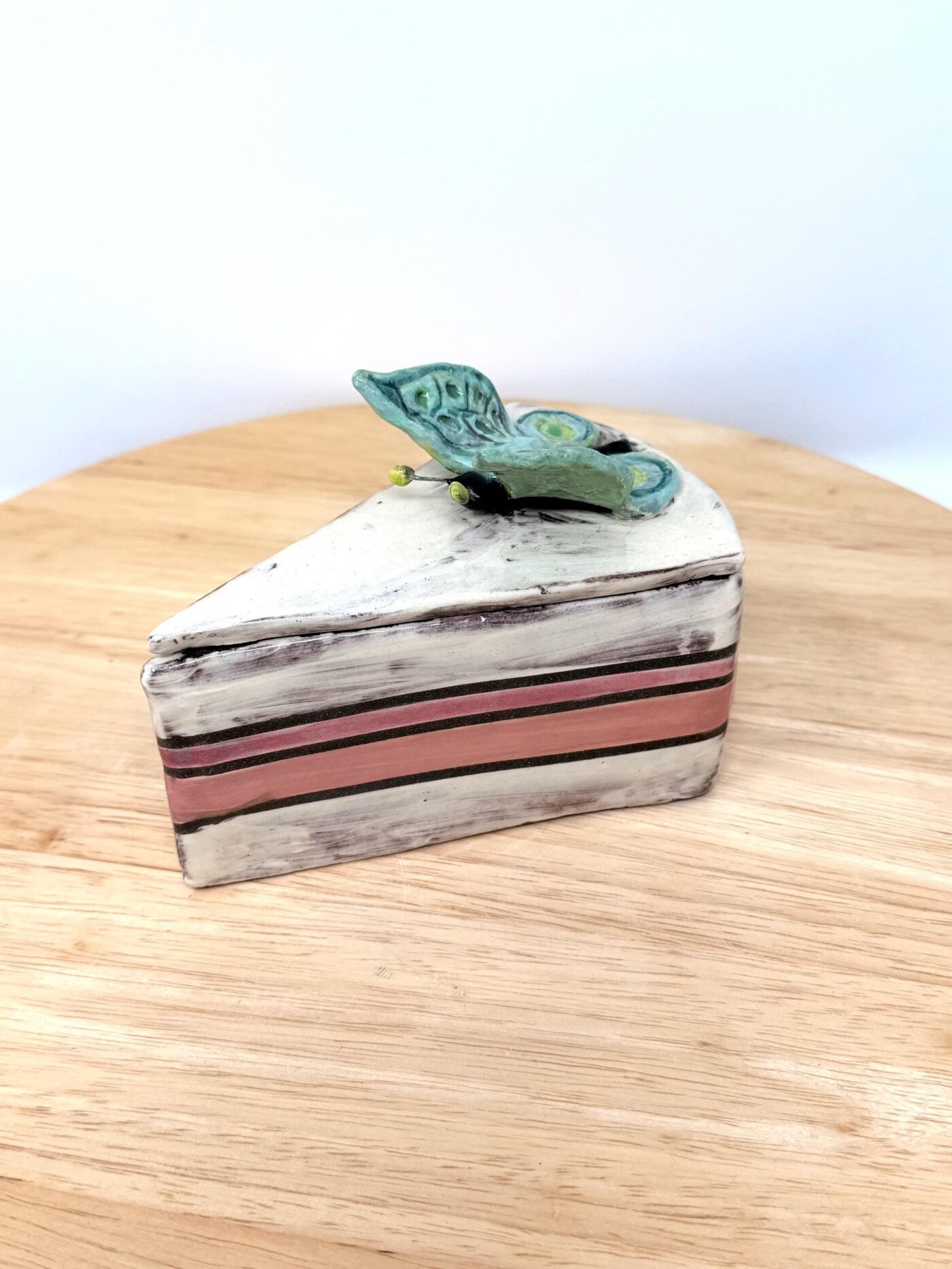 Handmade Ceramic Cake Slice Trinket Box – Butterfly Lid – Rustic Terracotta Jewellery Box (11 of 16) -- Fabode Ceramics