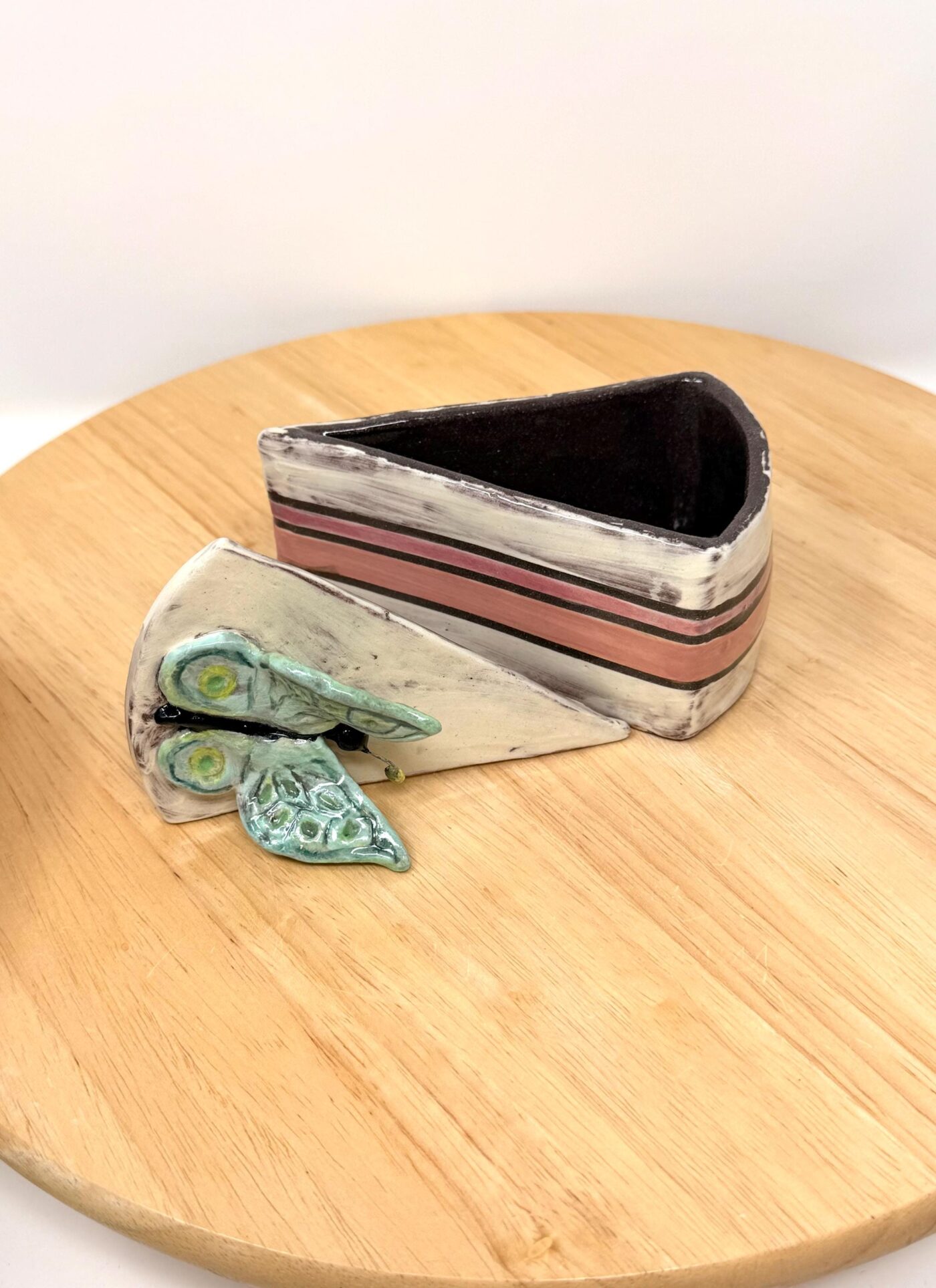 Handmade Ceramic Cake Slice Trinket Box – Butterfly Lid – Rustic Terracotta Jewellery Box (12 of 16) -- Fabode Ceramics