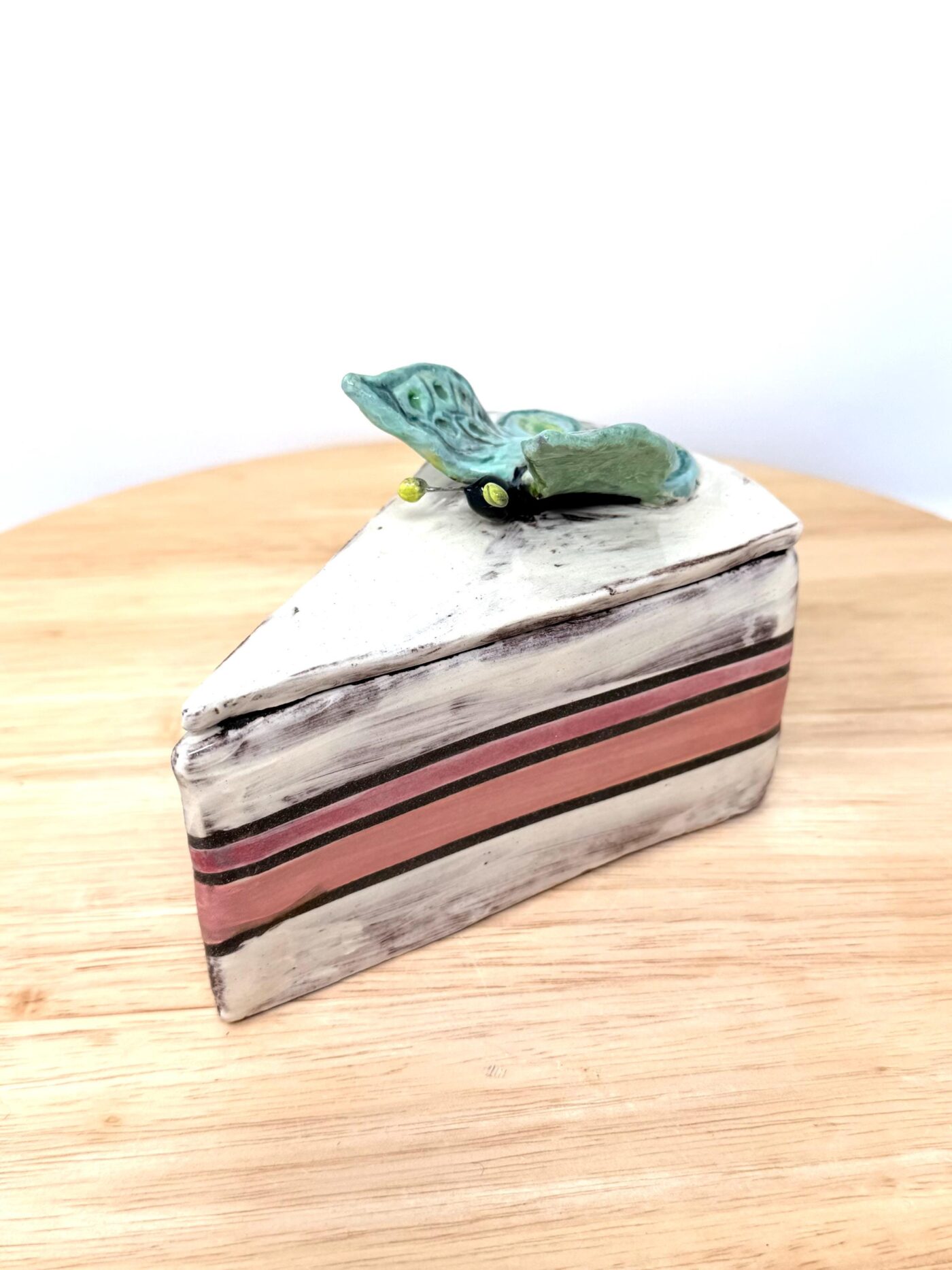 Handmade Ceramic Cake Slice Trinket Box – Butterfly Lid – Rustic Terracotta Jewellery Box (13 of 16) -- Fabode Ceramics