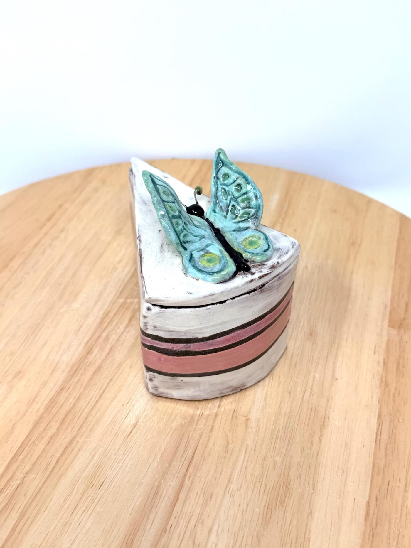 Handmade Ceramic Cake Slice Trinket Box – Butterfly Lid – Rustic Terracotta Jewellery Box (15 of 16) -- Fabode Ceramics