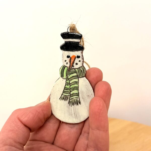 Hand-Painted Ceramic Snowman Ornament – Terracotta Clay Christmas Decoration (1 of 6) -- Fabode Ceramics